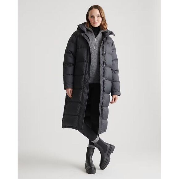 Quince Women's Responsible Down Long Puffer Jacket Black Outerwear L - Picture 1 of 3